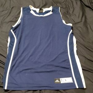 Adidas Navy and White Sleeveless Top Y2K